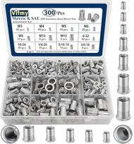 Metrinis SAE veržlių rinkinys(300 vnt), M3 M5 M6 M8 M10 M12 #8-32 #10-24 1/4 -20 5/16 -18 3/8 -16 304 Nerūdijančio Plieno Rivnut Rinkinys UNC Plokščia Galvute Nutsert One Size sidabras