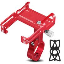 Aluminum Alloy Bike Phone Holder Universal Bike Phone Mount Motorcycle Phone Holder with Silicone Buckle Fastener Red raudona
