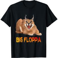 Big Floppa Meme Cute Caracal Cat T-Shirt S juoda