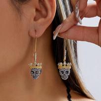 Rhinestone Pumpkin Ear Studs Crystal Long Tassel Drop Earrings Halloween Skull Earrings  Cosplay Style 1