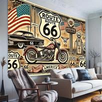 1 vnt. Retro Route 66 Motociklo Poliesterio Fono Audinys - Retro Amerikietiškas dizainas, tinkamas vakarėlio dekoravimui 47.2x31.5inch/120*80cm