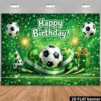 1Football themed birthday banner backdrop fabric Football and birthday elements combined Paired with balloons and gift boxes sym 59x51.1inch/150*130cm green