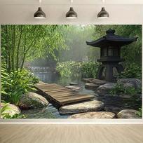 2D plokštuma 2D plokštuma vėliava 1 vnt. - Japonijos Zen sodo fono audinys - rami scena su akmeniniais žibintais 47.2x31.5inch/120*80cm gray