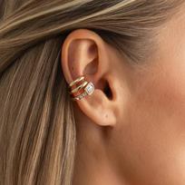 Hypoallergenic Ear Cuffs Multi-Layer C-shaped Silver Metal Triple Ring Irregular Non-Piercing Earrings for Sensitive Ears auksinė