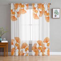 Ginkgo lapų permatomos užuolaidos svetainei, miegamajam, modernios voile tiulio užuolaidos, audinio užuolaidos virtuvei 135W x 114H(cm) white