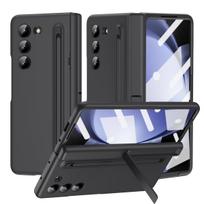 Rašiklio laikiklio lizdo dėklas, skirtas Samsung Galaxy Z Fold 3 4 5 6 Fold5 su rašiklio laikikliu priekinės stiklinės plėvelės apsauga ZFold6 prabangus dangtelis For Samsung Z Fold 6&Case with Pen juoda