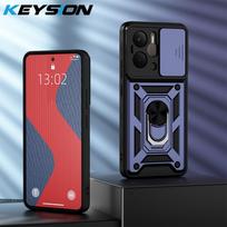 KEYSION Shockproof Case for Realme 14 5G 14T 5G Slide Camera Lens Protection Ring Stand Phone Back Cover for OPPO Realme 14T 5G for Realme 14 5G mėlyna
