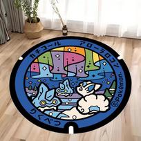 Cartoon Anime Pokémon Printed Round Carpet for Kid's Living Room Bedroom Decor Non Slip Floor Mat Bedroom Circle Rug 80X80CM