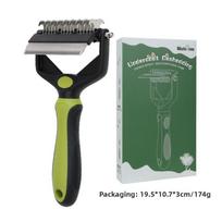 Multi-functional Dog Deshedding Brush Stainless Steel Blade Effective Cat Hair Remover Anti-slip TPR Handle Puppy Cat Comb