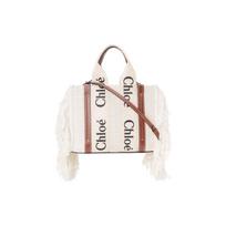 Chloé Tassel Decorated Letter Print Cotton Crossbody Tote Bag Women Bags Brown C22SS-397G4327-S Shopping Bag Set(Basic Set+Shopping Bag)