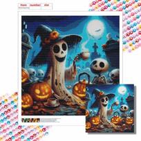 5D Diamond Painting Kit Halloween Witch Pumpkin Tea Party Pattern DIY Rhinestone Art Canvas Relaxing Wall Decoration Home Decor Gift Round 20x20cm