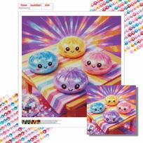 DIY Diamond Painting Kit Cute Colorful Kawaii Mochi Bun Design Full Drill Rhinestone Canvas Art Home Wall Decor Gift Fun Craft Round 20x20cm