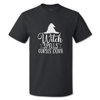 Funny Graphic T Shirts 25 Cents Witch Spells Curses Extra Cotton Bats Top M