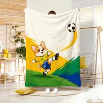 Illustration C-Cute Chibi Football Corgi Throw Lightweight 240g Flannel Blanket Soft Skin-friendly for Summer Cooling 75x90cm