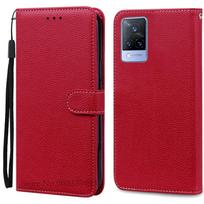 Dėklas Vivo V21 Silikoninė piniginė Atverčiamas telefono dėklas skirtas Vivo V2050 V2066 V2108 VivoV21 Odinis dėklas Coque skirtas Vivo V21 5G Fundas for Vivo V21 4G 5G tamsiai raudona spalva