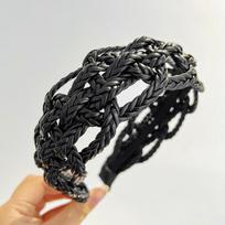 PROLY New Fashion Hairband For Women Wide Side Pu Leather Braided Headband Geometric Hollowed Turban Summer Hair Accessories