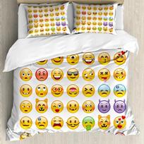 Humor Duvet Cover Set,Many Emoticons Various Expressions Alien Vomiting Beaten Up In Love Vampire,Bedding Set King Size, Yellow 70x133cm