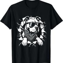 Cool American Pitbull Terrier Dog Sunglasses Graphic Design T-Shirt S juoda