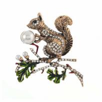 Animacinis gyvūnas Emalinis voverės sagė Cirkonio inkrustuota Perlų gyvūno atlapo segtukai Vyrams/Moterims StyleB 6x5.6cm