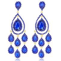 Geometric Water Crystal Drop Earrings With Electroplated Finish For Womens Fashion Accessory Royal Blue