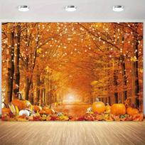 Spalvingų rudens klevo lapų ir moliūgų fono audinys - Padėkos dienos dekoracija, pagamintas iš patvaraus poliesterio 47.2x31.5inch/120*80cm orange