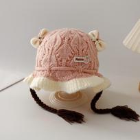 Warm Ear Protection Cap Breathable Baby Wig Hats Cartoon Pullover Hat  Autumn and Winter rožinė