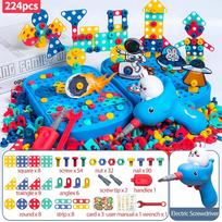 Kids Electric Drill and Screw Set, Creative Mosaic with Toy Drill & Kids Screwdriver Toy Set, Perfect STEM for Kids
