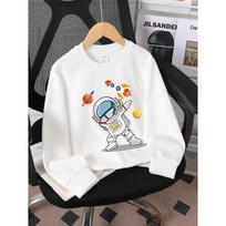 European sizes Kids' Round-Neck Hoodie | Astronaut Dancing in Space with Rocket, Sportswear and Casual Wear, Soft and Comfortable,  Playful Design 110 balta