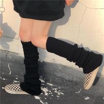 Šiltos moteriškos kojinės su keliais aukštomis kojinėmis, plonos punk, stilingos megztos ilgos žieminės kojinės Lolita Cosplay gotikinės kawaii hip-hop roko Y2k One Size juoda