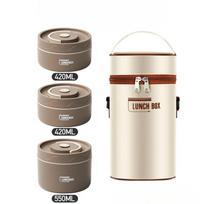 Thermal Insulated bento Lunch Box and bag, Thermos lunchbox for hot food containers Stainless steel meal prep airtight container gray