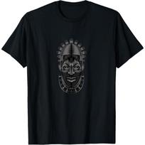 Tribal Art African Benin Nigeria Sculpture Bronze Mask T-Shirt S juoda