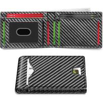 Men's RFID Blocking Carbon Fiber Bifold Wallet - Multi-Function Genuine Leather juoda