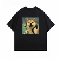 Cute Shiba Inu Printed Short Sleeve T-shirt Women Dogs Playing Badminton Casual T-shirt Animals Funny Dog Short Sleeve Tee To... S įvairiaspalvis