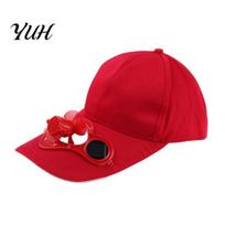 Unisex Outdoor Fishing Baseball Cap with Solar Power Cool Fan Casual Beach Hat raudona