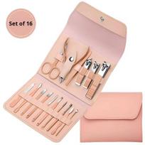 Luxurious Stainless Steel Professional Manicure & Pedicure Nail Clipper Tools Gift Set Leather Case Durable Portable rožinio aukso spalvos