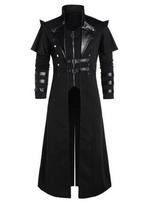 Vintage Halloween Medieval Steampunk Assassin Elves Pirate Costume Adult Men Black Long Split Jacket Gothic Armor Leather Coats S juoda
