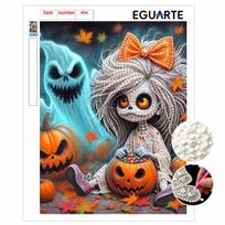 DIY Frameless Pearl Art Kit Autumn Pumpkin Girl Design 3D Bead Painting Canvas Relaxing Handmade Craft for Home Decor Wall Art 30x40cm