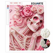 DIY Pearl Bead Art Canvas Pink Rose Floral Lady Pattern Frameless 3D Painting Kit for Bedroom Living Room Wall Decor 30x40cm