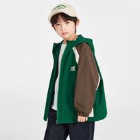Duoduojia Boys' Geometric Panel Softshell Jacket 130 tamsiai žalia spalva