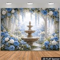 2D Blue and White Flower Themed Wedding Backdrop Photo Background Banner 47.2x31.5inch/120*80cm