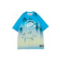 Li Ning T Shirts Men's Blue Crew Neck Moderate Straight Fit AHSQ905-1 XL