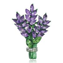 Women Brooch Romantic Crystal Lavender Flower Lapel Pins Lavender Shape Brooch Pin Gifts Luxury Jewelry YSL žalia