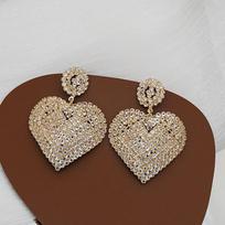 European and American Fashion Exaggerated Geometry Full Diamond Love Earrings Versatile Temperament Diamond Shaped Square Earrings for Women