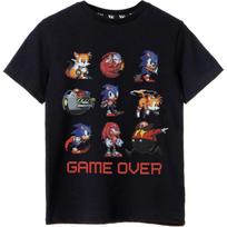 Sonic The Hedgehog Boys T-Shirt _ Kids Black Game Over Short Sleeve Tee _ Pixel 8-Bit Character Knuckles Tails Dr S juoda