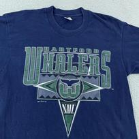 Vtg 90s Hartford Whalers T-Shirt Large Blue NHL Hockey Sports Connecticut USA S