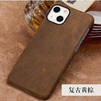 Vintage Crazy Horse Genuine Leather Case For iPhone 15 Pro Max 11 12 13 Mini 14 Plus Xs Max X Xr First Layer Cowhide Back Cover For iPhone 15 šviesiai ruda spalva