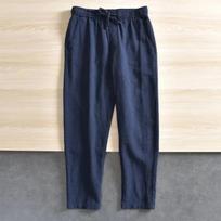 Men's Linen Casual Pants Baggy Streetwear Men Joggers Sports Trousers Solid Color Long Straight Trendy Pants S tamsiai mėlyna