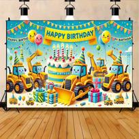 Birthday party backdrop with architectural theme, durable banner, excavator backdrop 47.2x31.5inch/120*80cm