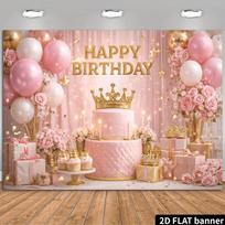 2D flat flour gold birthday party backdrop fabric, gold balloons with the word  HAPPY BIRTHDAY  in gold letters 47.2x31.5inch/120*80cm
