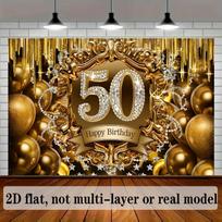 A single 2D flat banner in luxurious gold and black design  suitable for 50th birthday celebration events 47.2x31.5inch/120*80cm